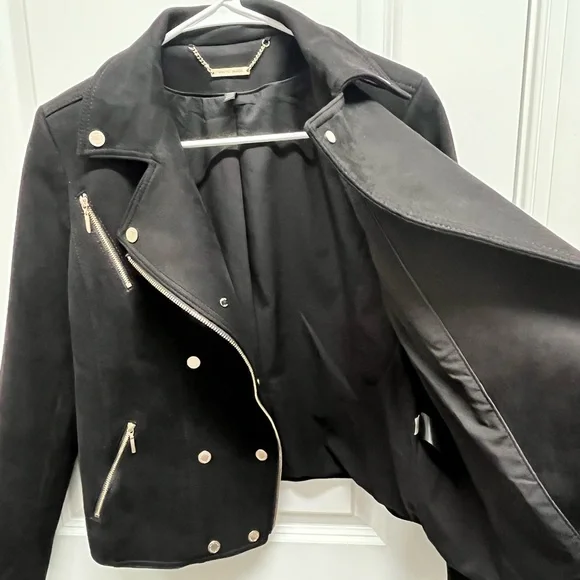 White House Black Market Black Faux Suede Moto Jacket - Silver Hardware Sz 8 - Picture 8 of 14